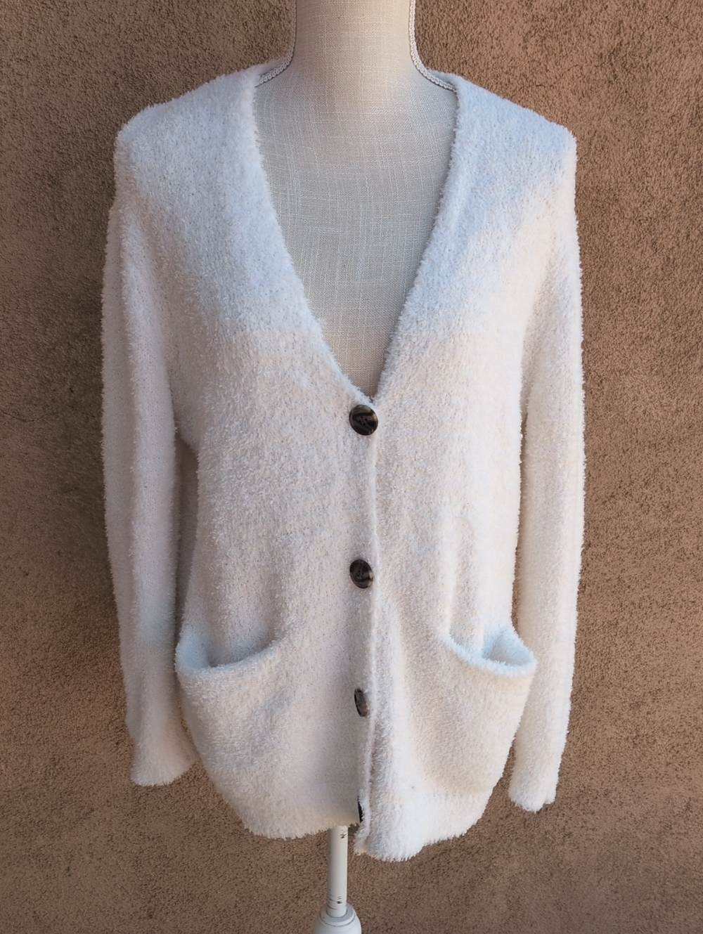 Almost Famous Plush Fuzzy Sparkly Button Down Oversized Cardigan Minimalist